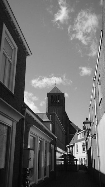 Detail of Stadthuys architecture and clock tower